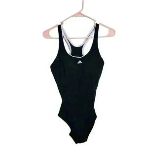Black and white trim Adidas one piece bathing suit size 14